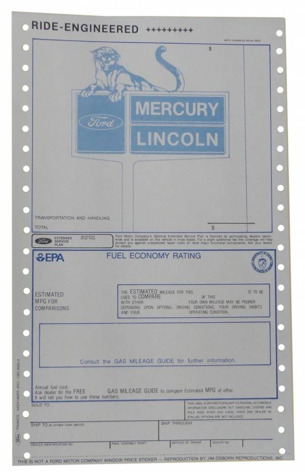 New Car Window Price Sticker