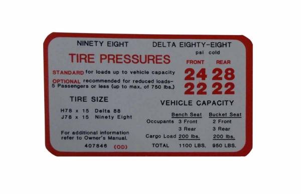 thumbnail image 2 of Custom 3M Vinyl Tire Pressure Decal Sticker For Most Cars, Vans, Trailers 2 of 5