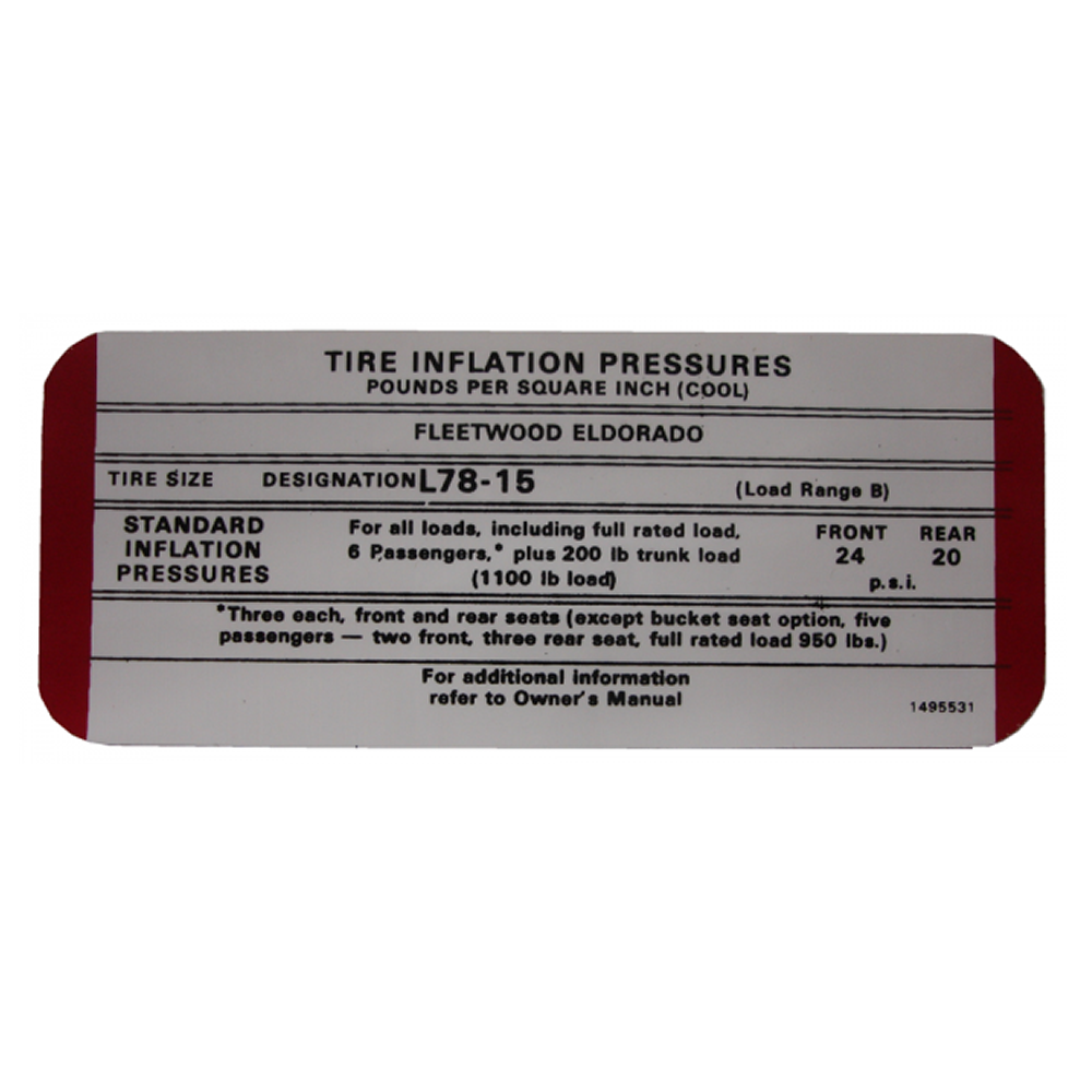thumbnail image 2 of Custom 3M Vinyl Tire Pressure Decal Sticker For Most Cars, Vans, Trailers 2 of 5
