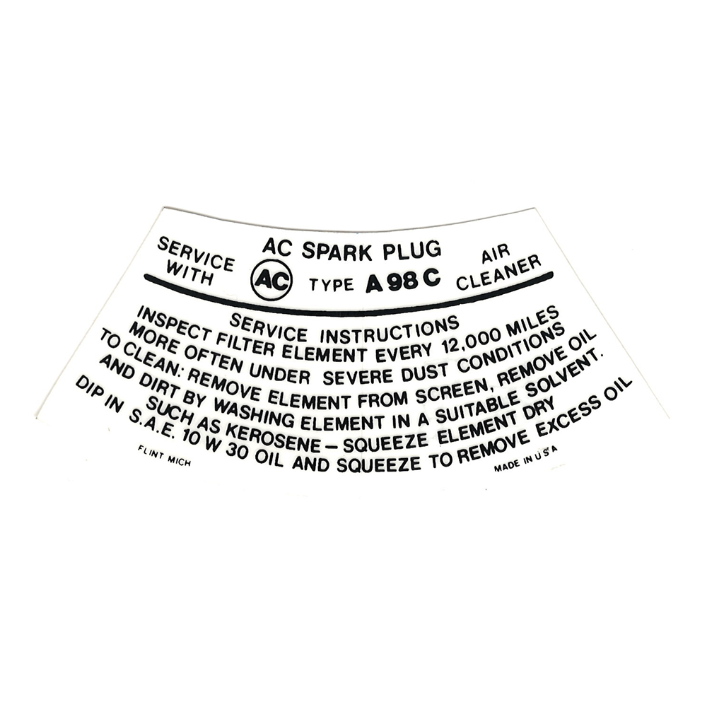 Air Cleaner Service Instructions Decal Filter Type A98C