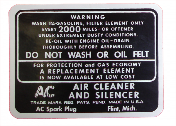Buick Restoration Parts Dry Style Air Cleaner Decal - DB0007
