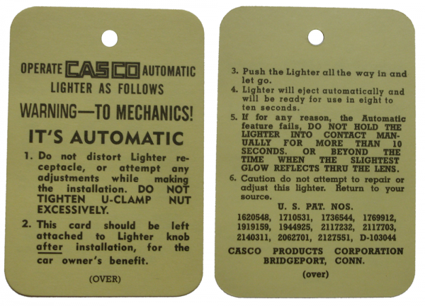 Rubber The Right Way - "Casco" Cigarette Lighter Instructions Tag
