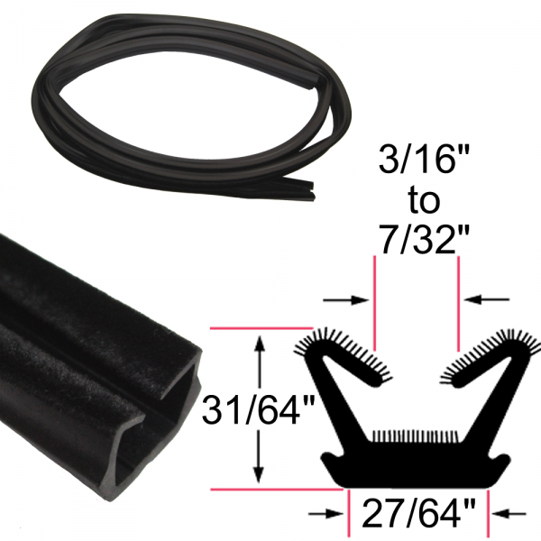 Rubber The Right Way - Glass Run Channel - Flexible - 8' Strip - 31/64" Tall 27/64" Wide