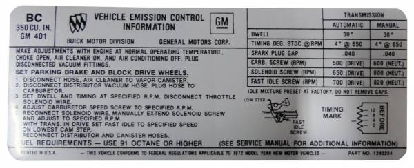 Rubber The Right Way - Manual & Automatic Transmission Emission Decal - 350-4V