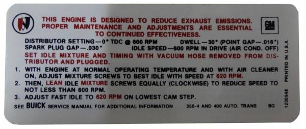Rubber The Right Way - Automatic Transmission Emission Decal - 350-4V / 400-4V