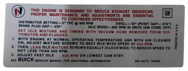 Rubber The Right Way - Automatic Transmission Emission Decal - 400-4V