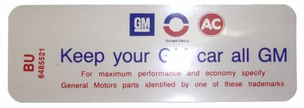 Rubber The Right Way - Air Cleaner Decal - "Keep your GM car all GM" - GS 350/400 With Heavy Duty Filter