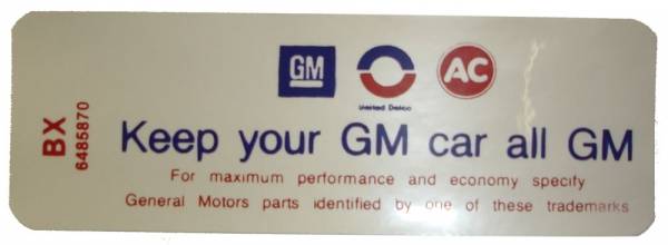 Rubber The Right Way - Air Cleaner Decal - "Keep your GM car all GM" - 455 With Heavy Duty Air Filter