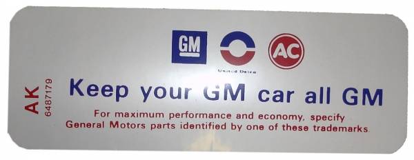 Rubber The Right Way - Air Cleaner Decal - "Keep your GM car all GM" - 455-4V Early Version
