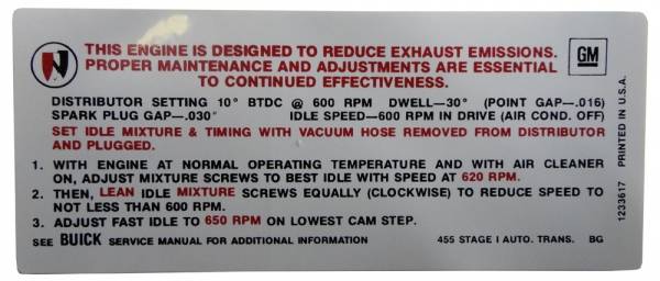 Rubber The Right Way - Automatic Transmission Emission Decal - 455-4V Stage I