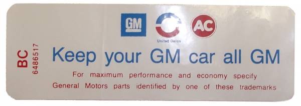 Rubber The Right Way - Air Cleaner Decal - "Keep your GM car all GM" - GS 350/400