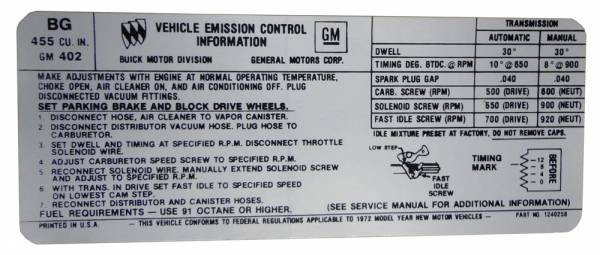 Rubber The Right Way - Manual & Automatic Transmission Emission Decal - 455-4V Stage I