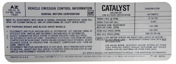 Rubber The Right Way - Automatic Transmission Emission Decal - 350-4V California Cars