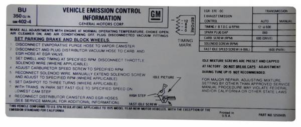 Rubber The Right Way - Automatic Transmission Emission Decal - 350-4V