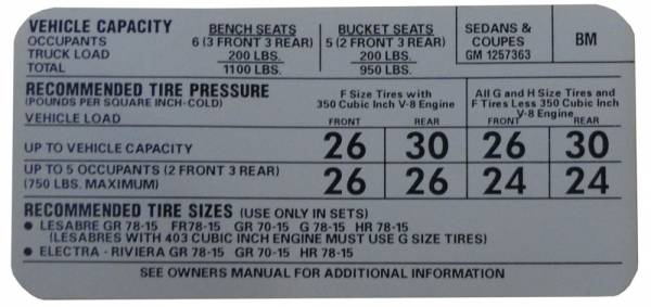 thumbnail image 2 of Custom 3M Vinyl Tire Pressure Decal Sticker For Most Cars, Vans, Trailers 2 of 5