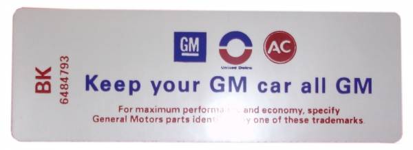 Rubber The Right Way - "Keep Your GM All GM" Air Cleaner Decal - Riviera