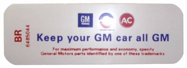 Rubber The Right Way - "Keep Your GM All GM" Air Cleaner Decal - Gran Sport 350/400
