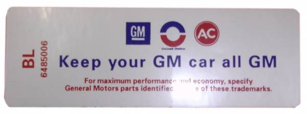 Rubber The Right Way - "Keep Your GM All GM" Air Cleaner Decal - Riviera With Heavy Duty Filter