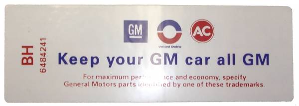 Rubber The Right Way - "Keep Your GM All GM" Air Cleaner Decal - 350 2V