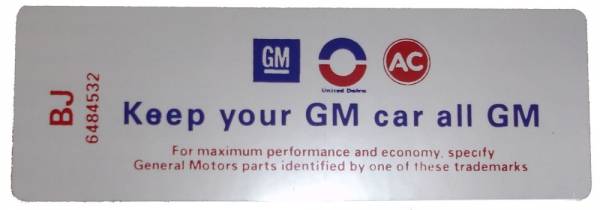 Rubber The Right Way - "Keep Your GM All GM" Air Cleaner Decal - 350 4V / 430 4V