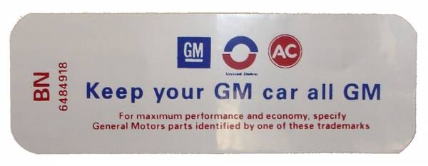 Rubber The Right Way - "Keep Your GM All GM" Air Cleaner Decal - 350 2V With Heavy Duty Filter