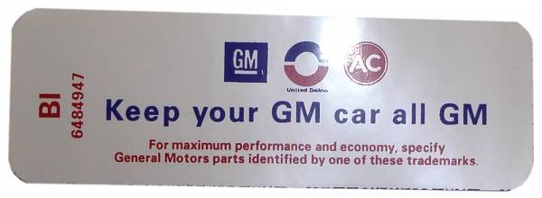 Rubber The Right Way - "Keep Your GM All GM" Air Cleaner Decal - 350 4V HD / 430 4V With Heavy Duty Filter