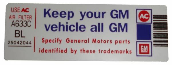 Rubber The Right Way - Air Cleaner Decal - "Keep your GM car all GM" - Grand National
