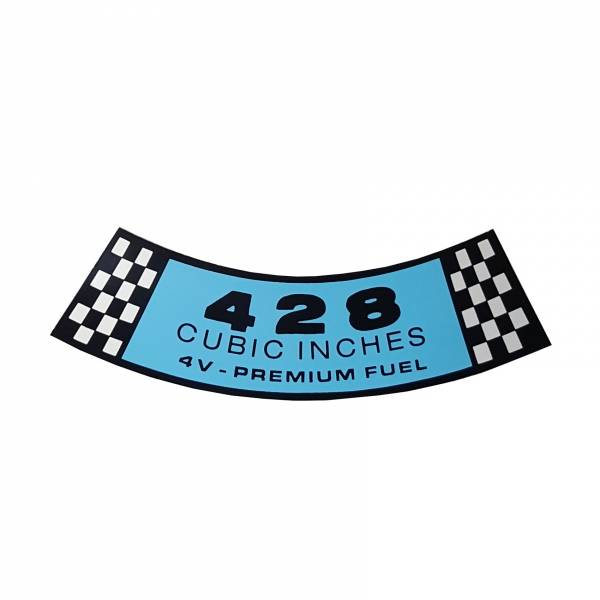Rubber The Right Way - "428 4-V Premium Fuel" Air Cleaner Decal - Blue