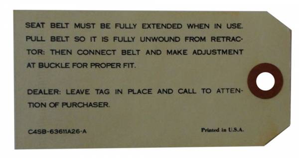 Rubber The Right Way - Seat Belt Retractor Instructions Tag