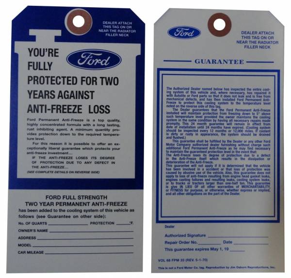Rubber The Right Way - Ford Antifreeze Tag