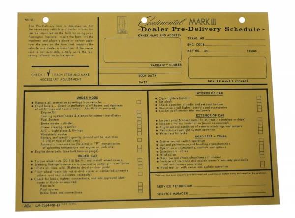 Rubber The Right Way - Dealer Pre-Delivery Sheet