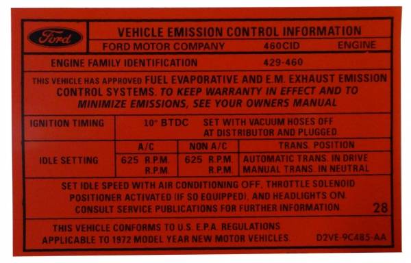 Rubber The Right Way - 460 Automatic Transmission Emission Decal