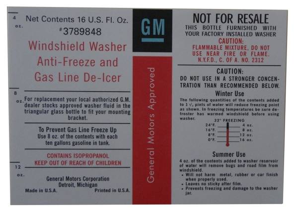 Rubber The Right Way - "GM" Windshield Washer Bottle Label
