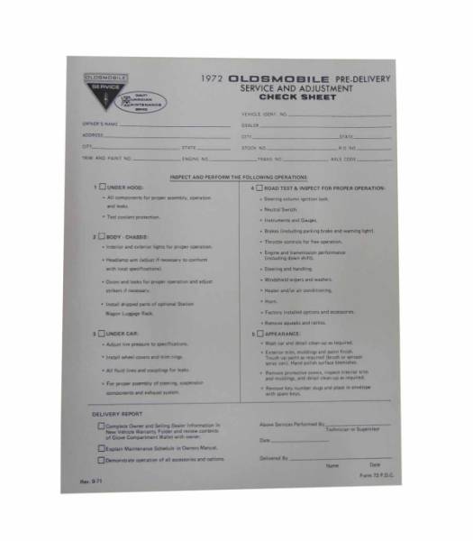 Rubber The Right Way - New Vehicle Pre-Delivery Sheet