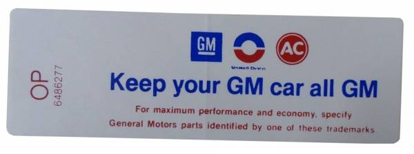 Rubber The Right Way - "Keep Your GM Car All GM" Air Cleaner Decal