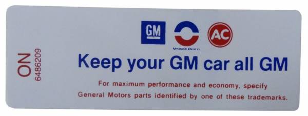 Rubber The Right Way - "Keep Your GM Car All GM" Air Cleaner Decal