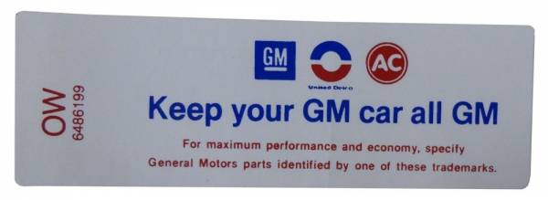 Rubber The Right Way - "Keep Your GM Car All GM" Air Cleaner Decal