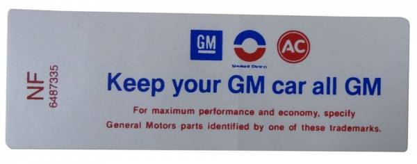 Rubber The Right Way - "Keep Your GM Car All GM" Air Cleaner Decal