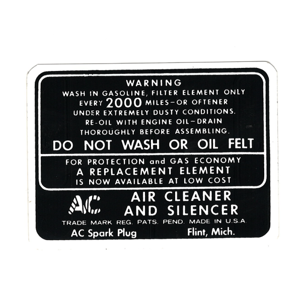 Jim Osborne Reproductions - Air Cleaner Instructions Decal - Dry Style