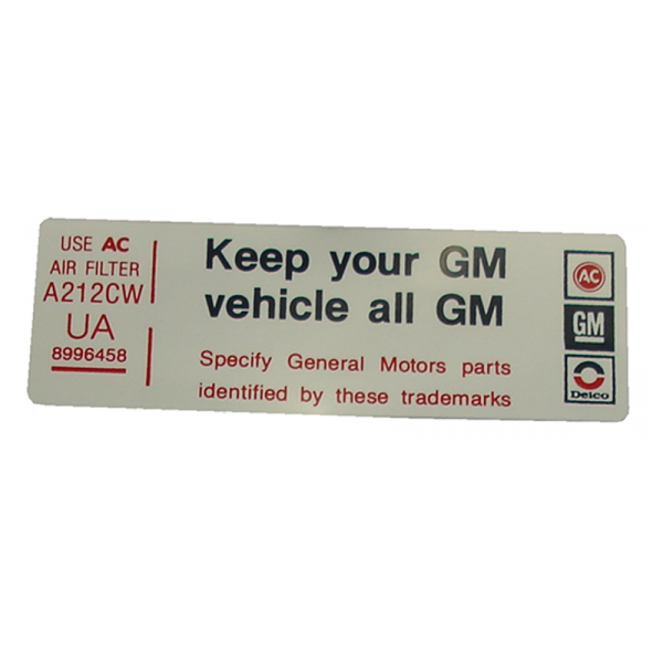 Rubber The Right Way - Air Cleaner Decal - "All GM"