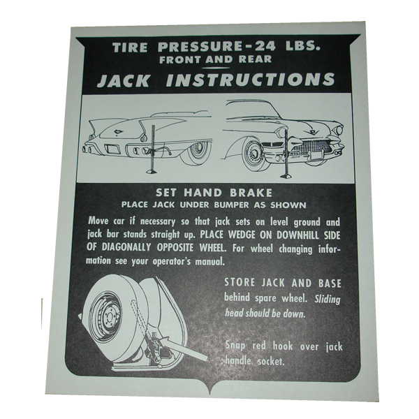 1957 Cadillac Restoration Parts Jack Instructions Decal - In Trunk