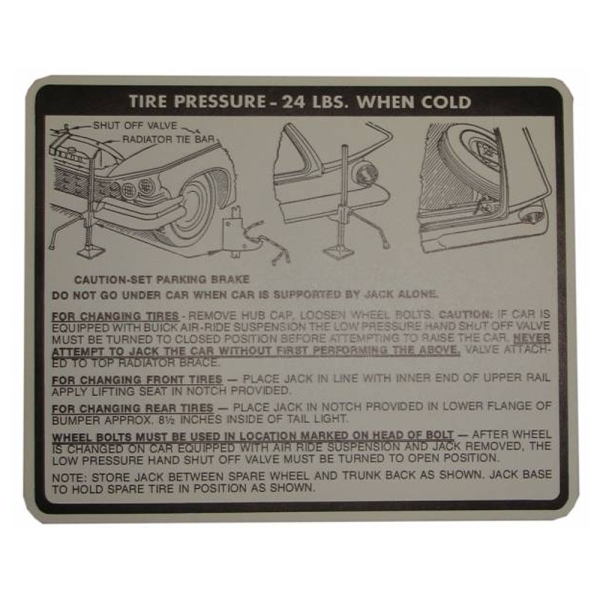 Rubber The Right Way - Jack Instructions / Tire Pressure Decal