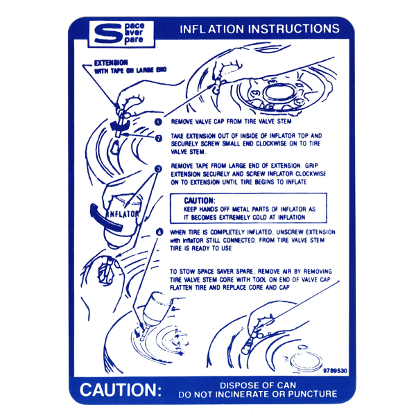 Jim Osborne Reproductions - Space Saver Spare Tire Instructions Decal