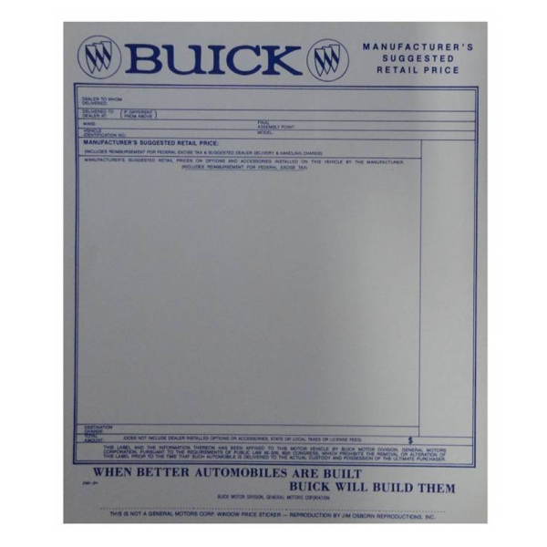 New Vehicle Window Price Sticker