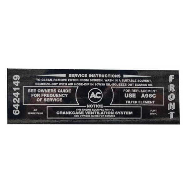Air Cleaner Service Instructions Decal - 300-2V