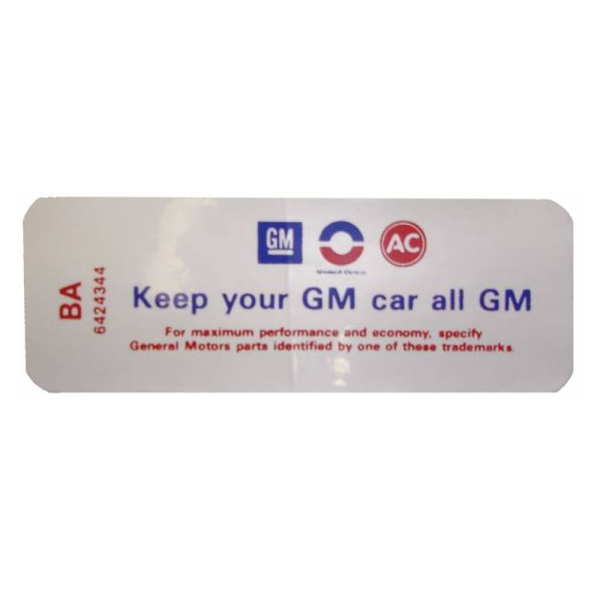 Air Cleaner Decal - "Keep your GM car all GM" - 350-4V & 400-4V