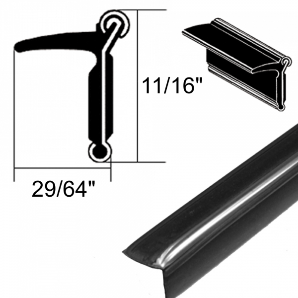 Beltline Weatherstrip / Window Sweeps / Felts / Fuzzies - Rigid - 43/64 Tall 3/8 Wide