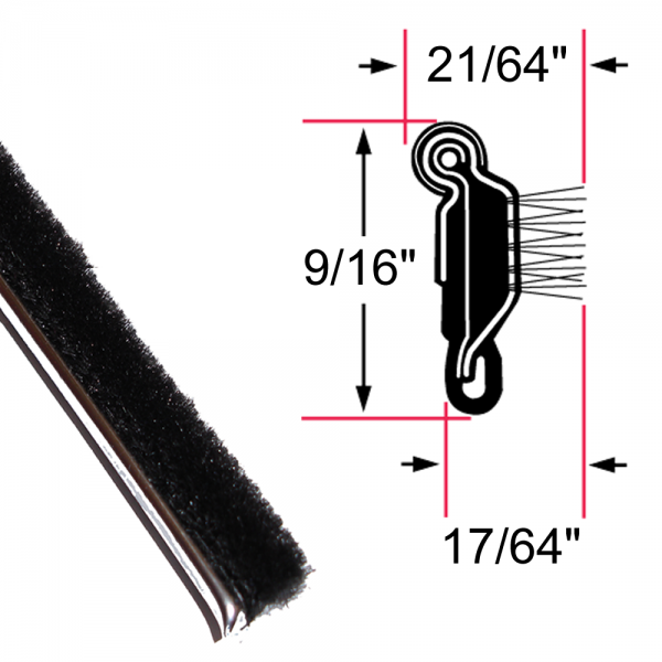 Cooper Standard - Beltline Weatherstrip - Also Called Window Sweeps, Felts or Fuzzies - Flexible - Inner or Outer - 9/16" Tall 21/64" Wide - Stainless Bead