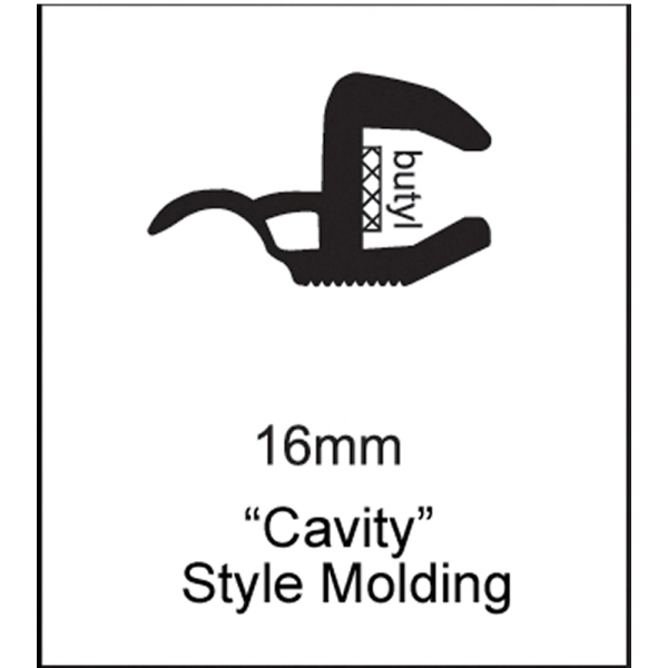 Universal Cavity Style Glass Molding - 16mm - Part #41-008-RL.