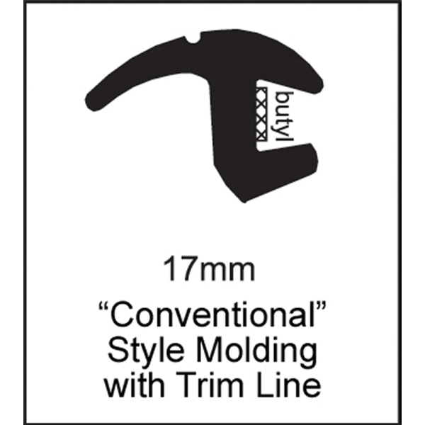 Universal Conventional Style Glass Molding With Trim Line - 17mm - Part #41-010-RL.